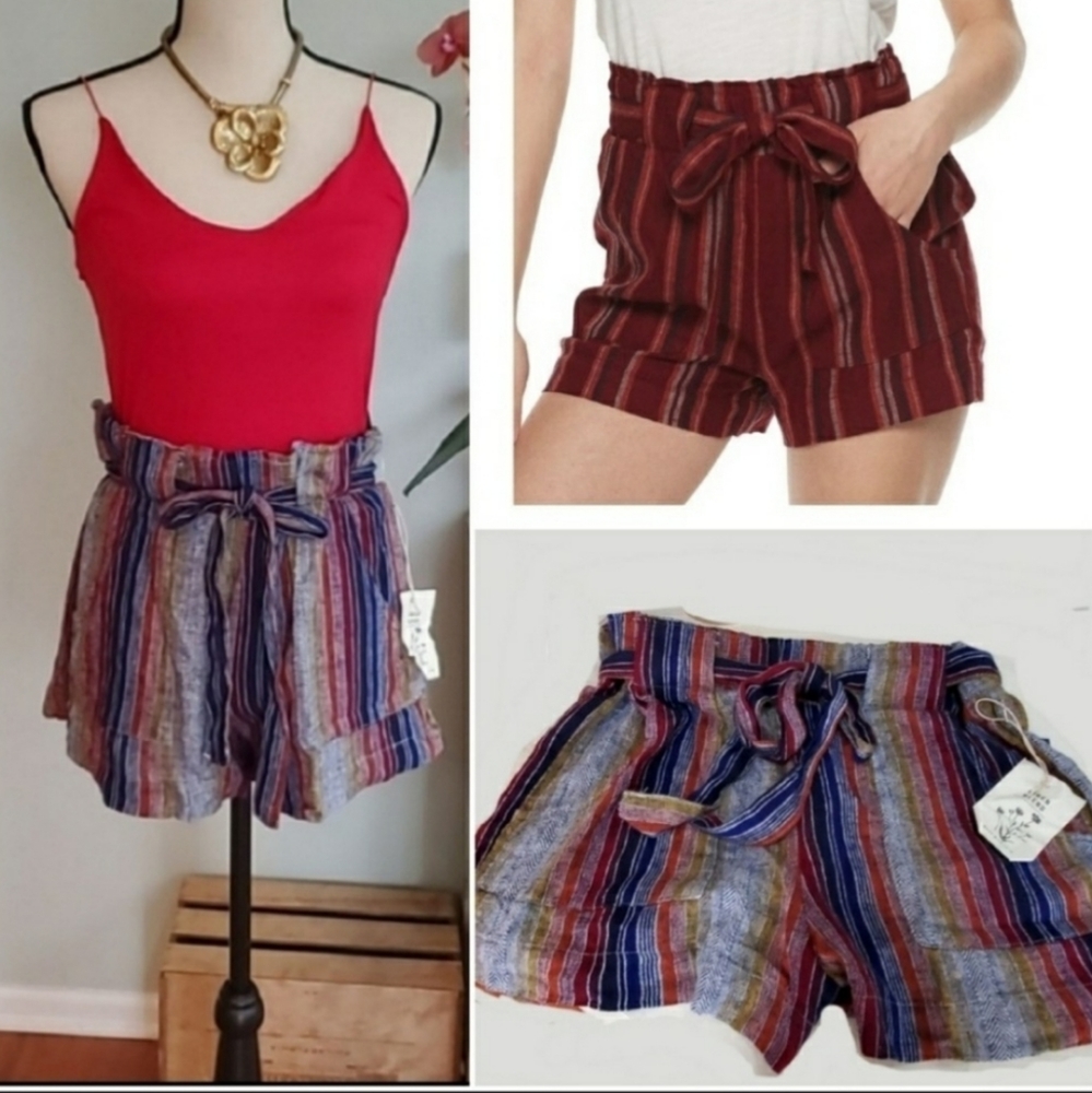 Linen Blend Striped Paper Bag Shorts - Picture 4 of 8